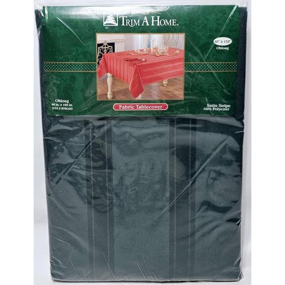 Trim A Home Fabric Tablecloth Satin Stripe Polyester Oblong 60"x102" Green NEW - Picture 1 of 5